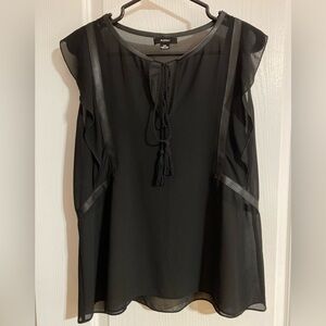 Rudsak Sheer Ruffled Sleeveless Tassel Faux Leather Black Blouse Size Medium